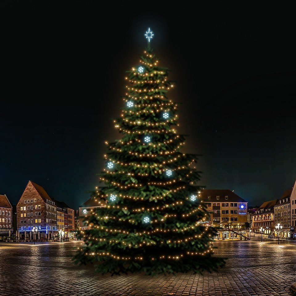 Kit d'éclairage LED pour arbres de Noël 21-23 m de haut, blanc chaud avec décors blanc glacé DZX0EFD01