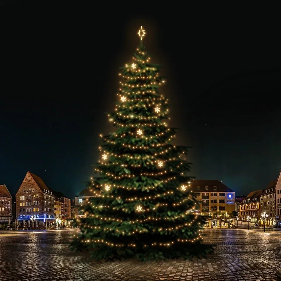 Kit d'éclairage LED pour arbres de Noël 21-23 m de haut, blanc chaud avec décors DZX1EFD05W