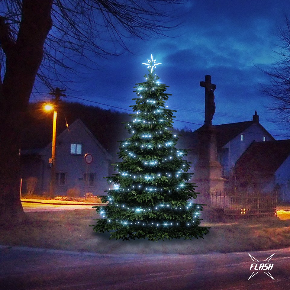 Set d'éclairage LED pour arbres de Noël de 3 à 5 m de haut, blanc glacé avec Flash