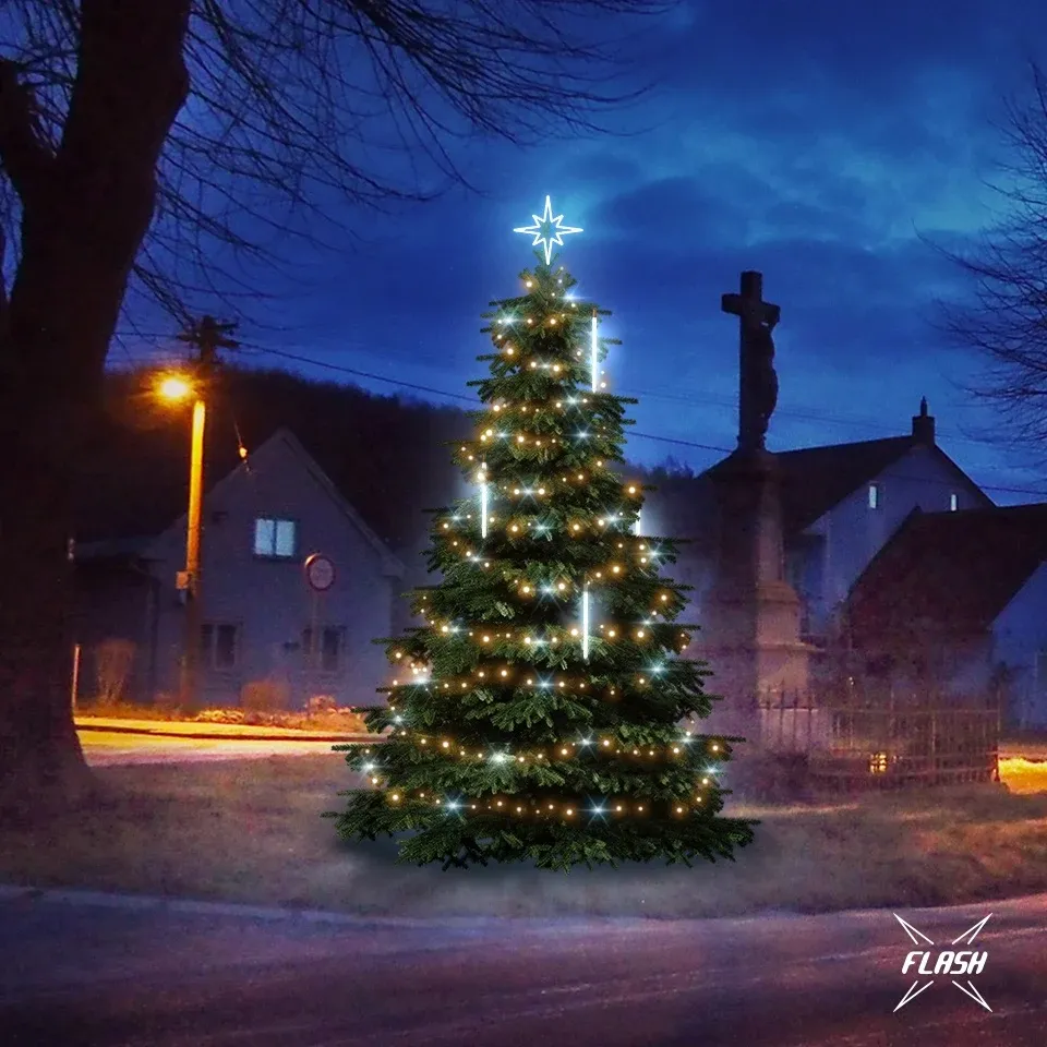 Kit d'éclairage LED pour arbres de 3 à 5 m de haut, blanc chaud avec effet « Flash » et « neige qui tombe »