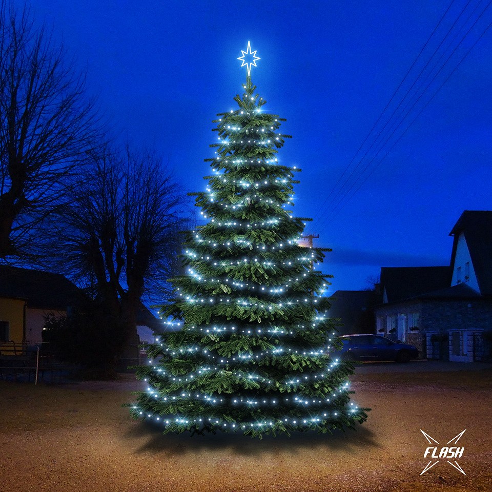 Jeu de lumières LED pour arbres de Noël de 6 à 8 m de haut, blanc glacé avec Flash