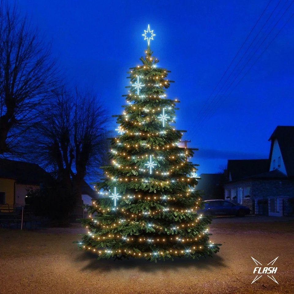 Set d'éclairage LED pour arbres de Noël 6-8 m de haut, blanc chaud avec Flash, décors de glace DZ113S3
