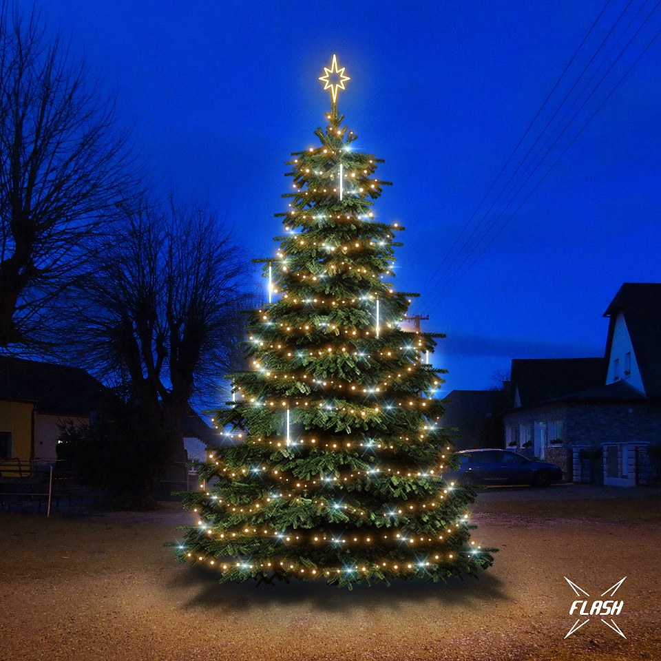 Set d'éclairage LED pour arbres de Noël de 6 à 8 m de haut, blanc chaud avec Flash, avec neige tombante