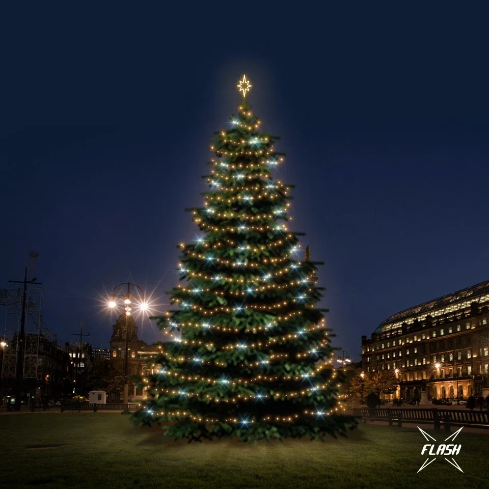 Set de lumières LED pour arbres de Noël 12-14 m de haut, blanc chaud avec Flash