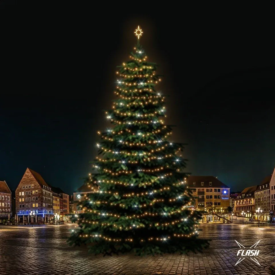 Set d'éclairage LED pour arbres de Noël 21-23 m de haut, blanc chaud avec Flash