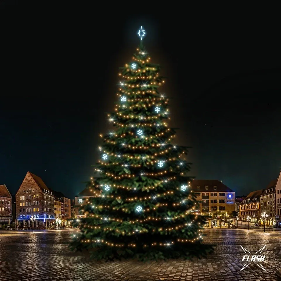 Kit d'éclairage LED pour arbres de Noël 21-23 m de haut, blanc chaud avec Flash, décors de glace DZX0EFD01
