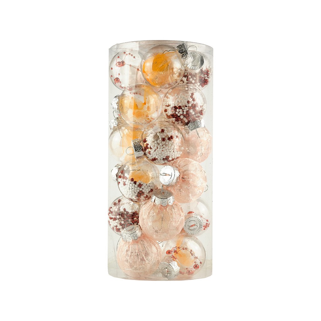 Set de décorations de Noël rouge et rose, flacon en plastique de 6 cm, paquet de 25 pièces