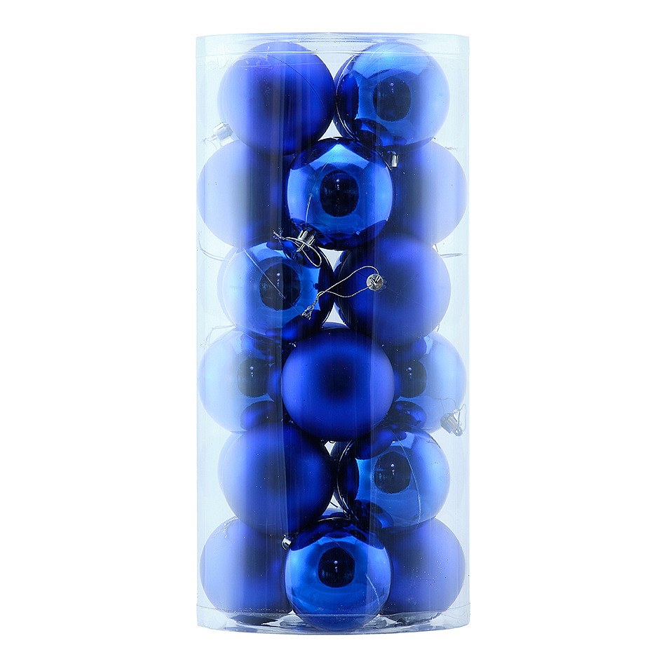 Set de décorations de Noël boules en plastique bleues de 8 cm, 12× brillantes, 12× mates