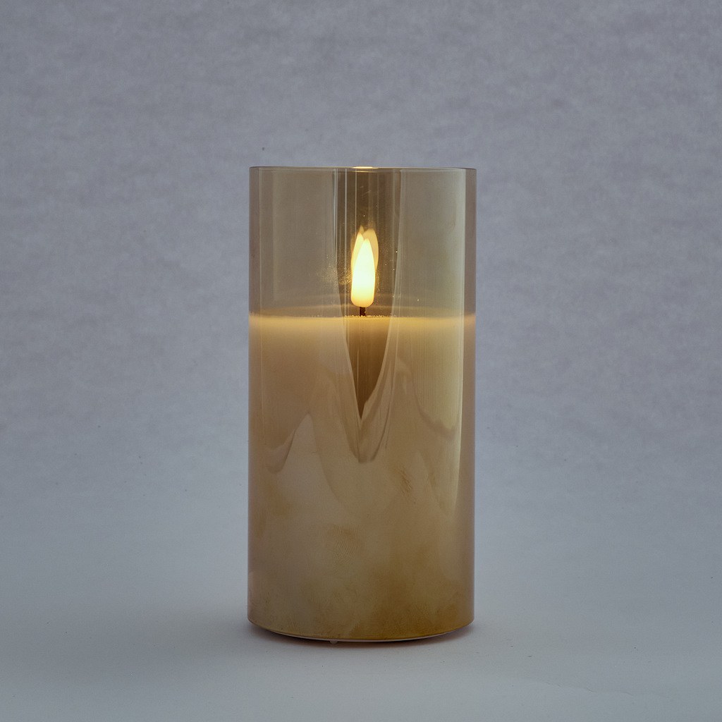 Télécharger Bougie LED avec minuterie en verre, 7,5 × 12,5 cm, or, blanc chaud, AA