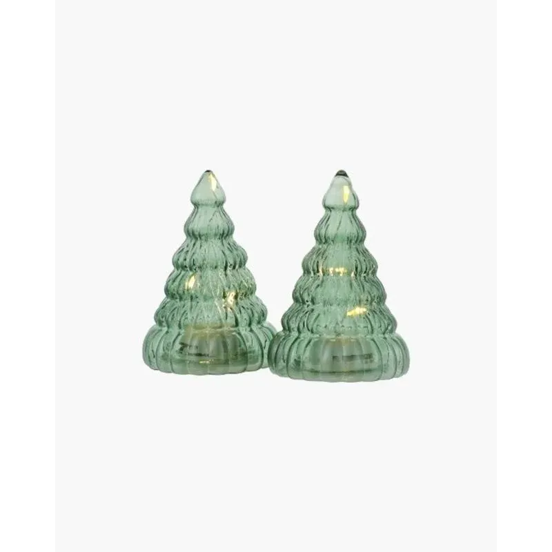 Téléchargé Arbre à lumière LED, verre, lot de 2, vert, 9 cm