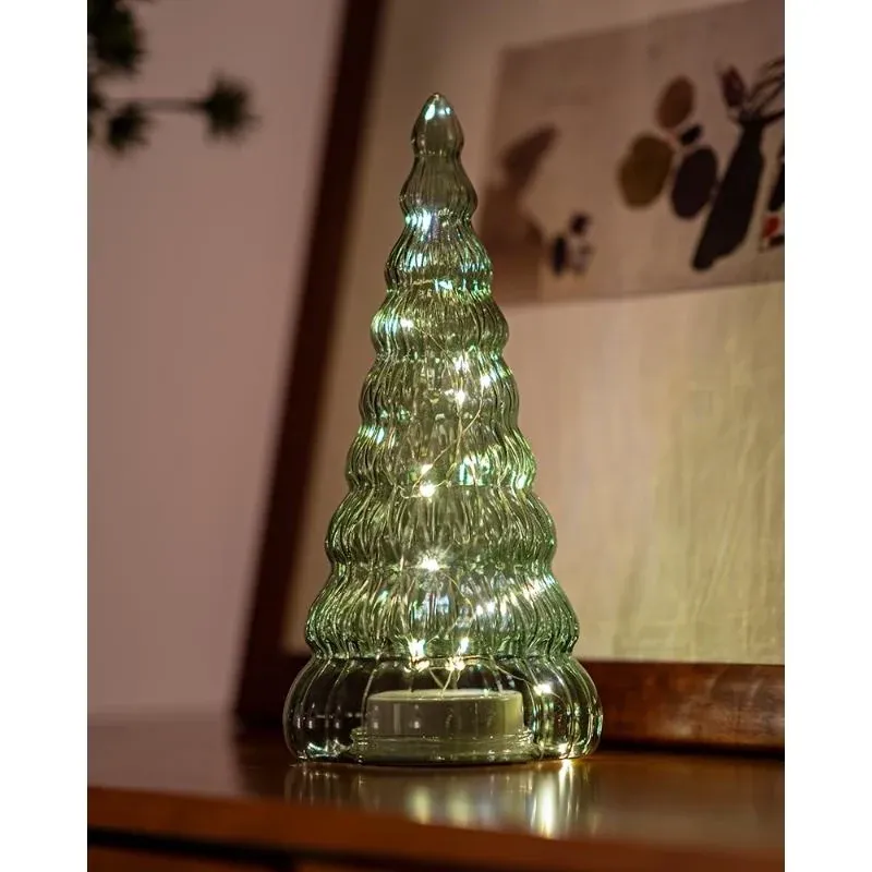 Téléchargé Arbre à lumière LED, verre, vert, 30 cm