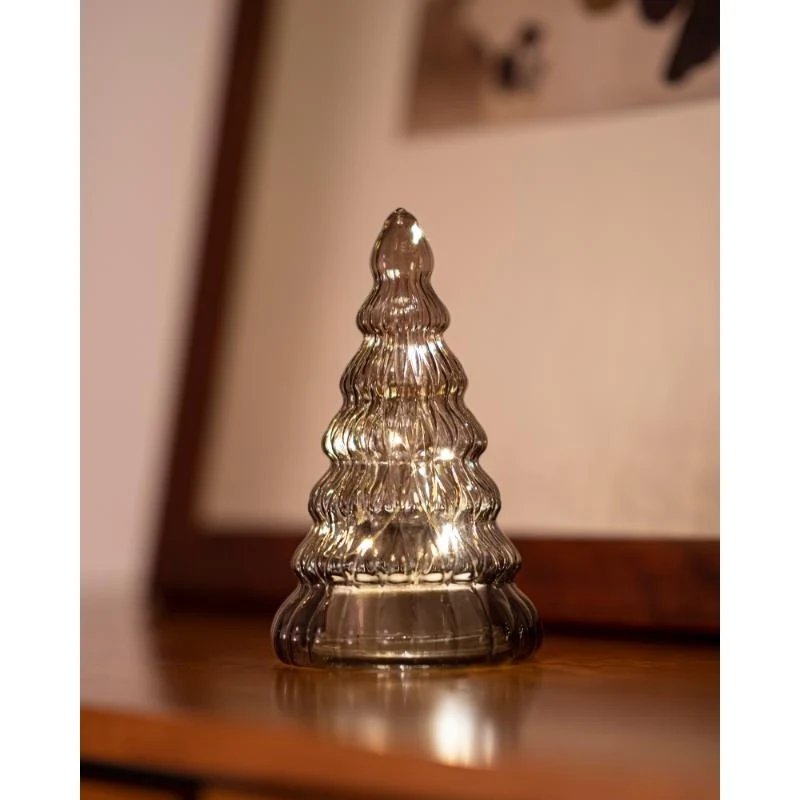 Téléchargé Arbre à lumière LED, verre, brun, 16,5 cm
