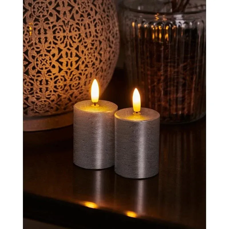 Télécharger Set de bougies LED avec cire Sille mini, 2 pièces, Ø 5 × 6,5 cm, argenté