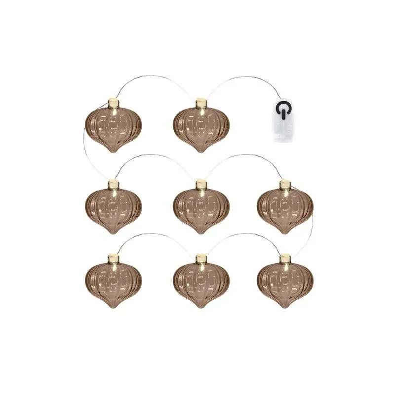 Téléchargé - Guirlande lumineuse LED avec lanternes en verre torche, marron, 1,5 m, 8 lanternes
