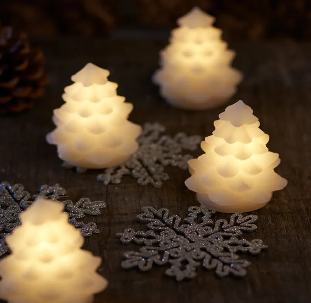 Bougie LED en cire d'arbre véritable, lot de 4, blanche, 7 cm