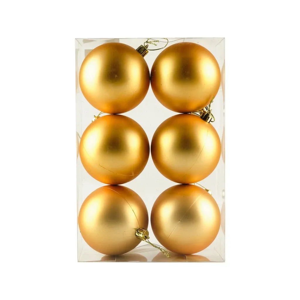 Set de décorations de Noël Champagne mat boules en plastique de 8 cm, pack de 6