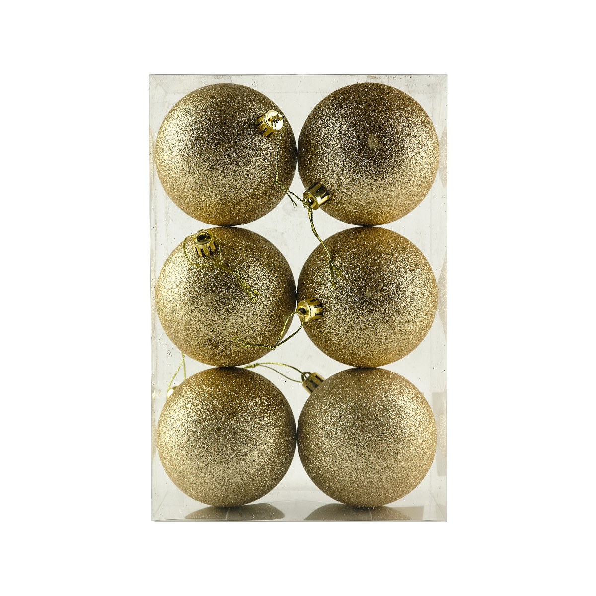 Set de boules de Noël Champagne pailleté 8 cm, paquet de 6
