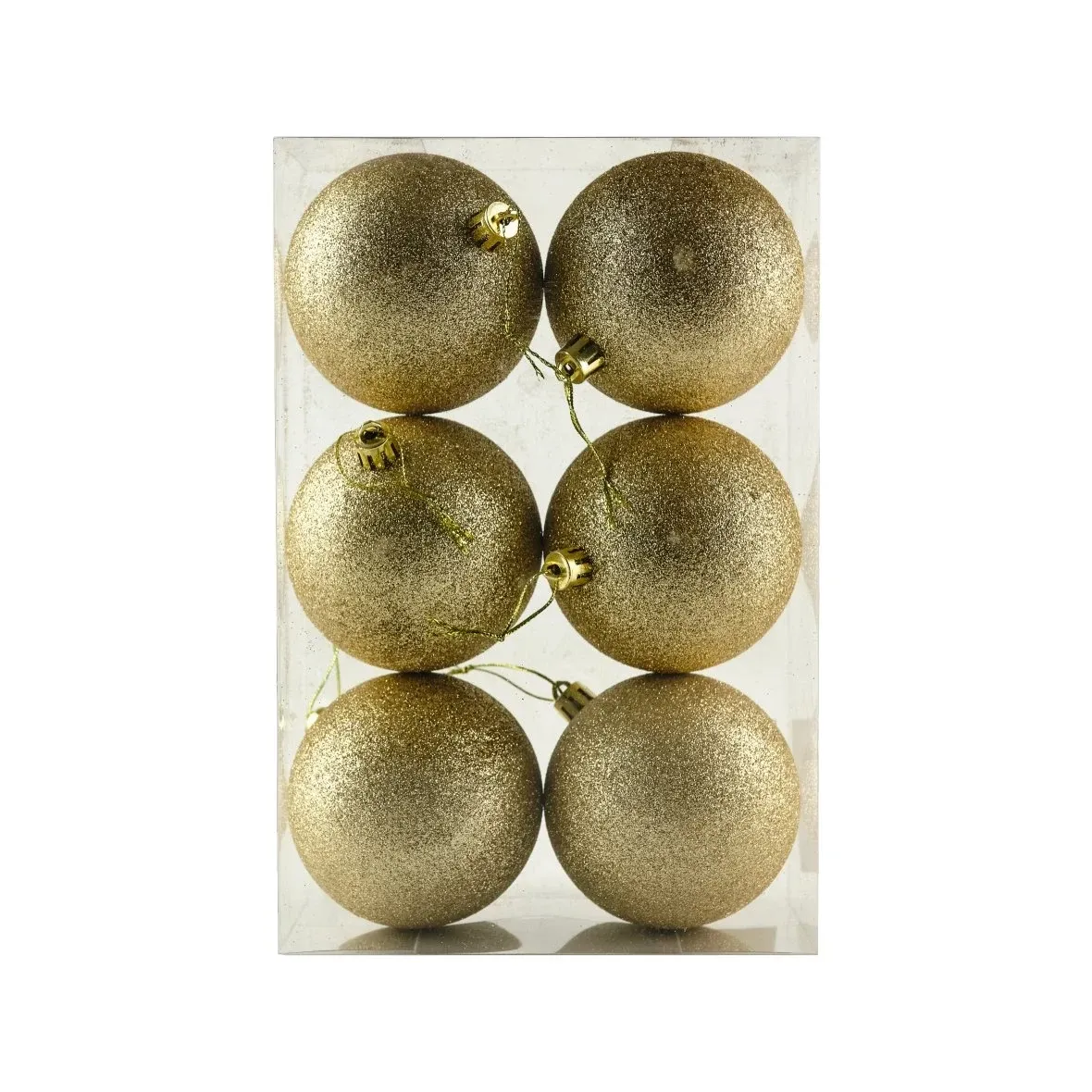 Set de boules de Noël Champagne pailleté 8 cm, paquet de 6
