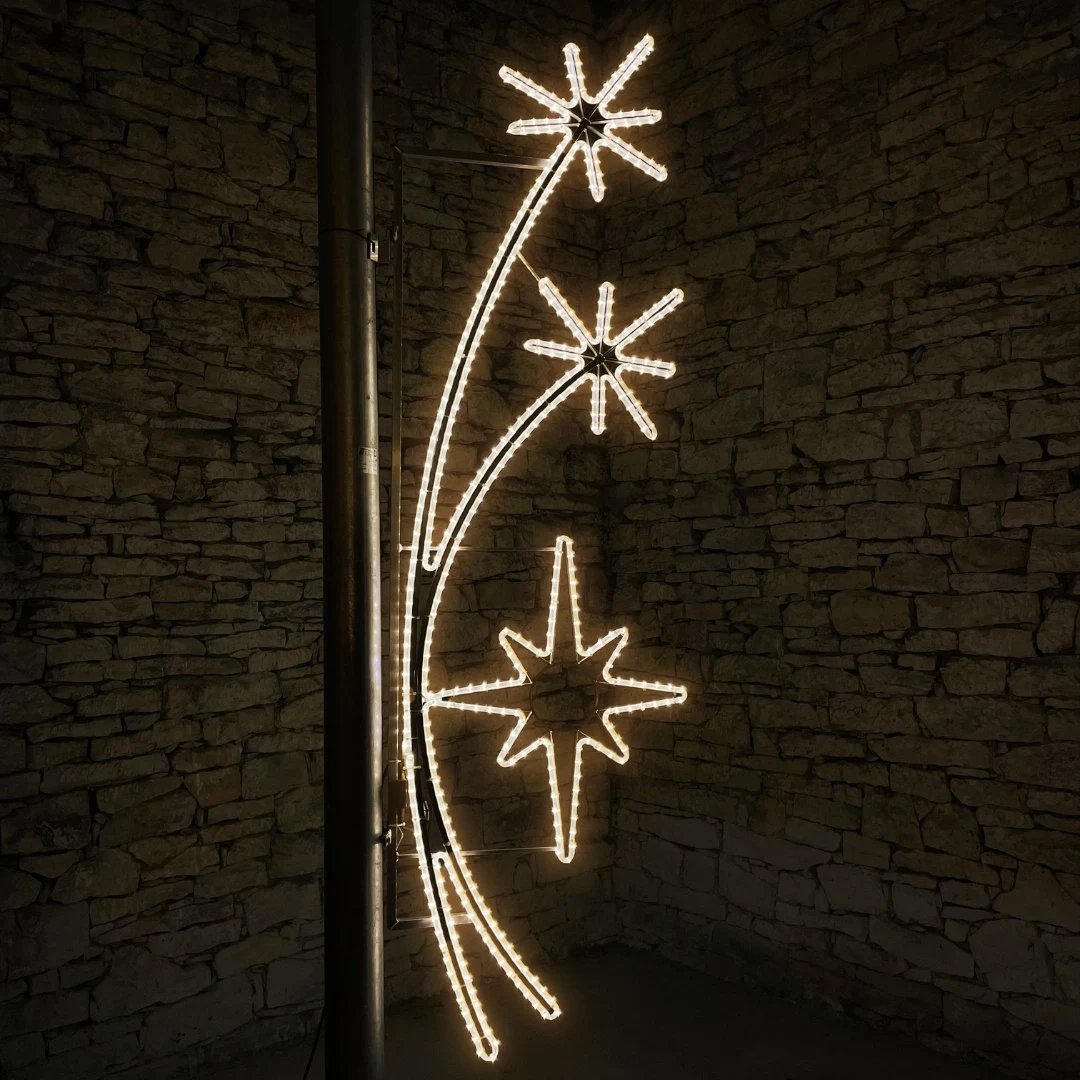Motif lumineux LED étoile et 2 faisceaux polaires, 310 x 100 cm, blanc chaud