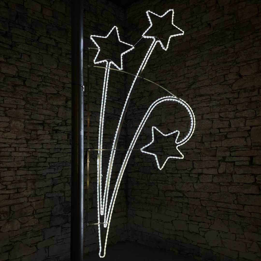 Motif lumineux LED, trois étoiles avec éclaboussures, 130x290 cm, blanc glacier