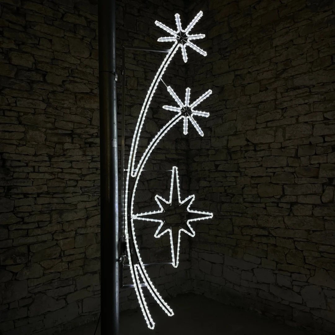 Motif lumineux LED, étoile et 2 rayons polaires, 310 x 100 cm, blanc glacier