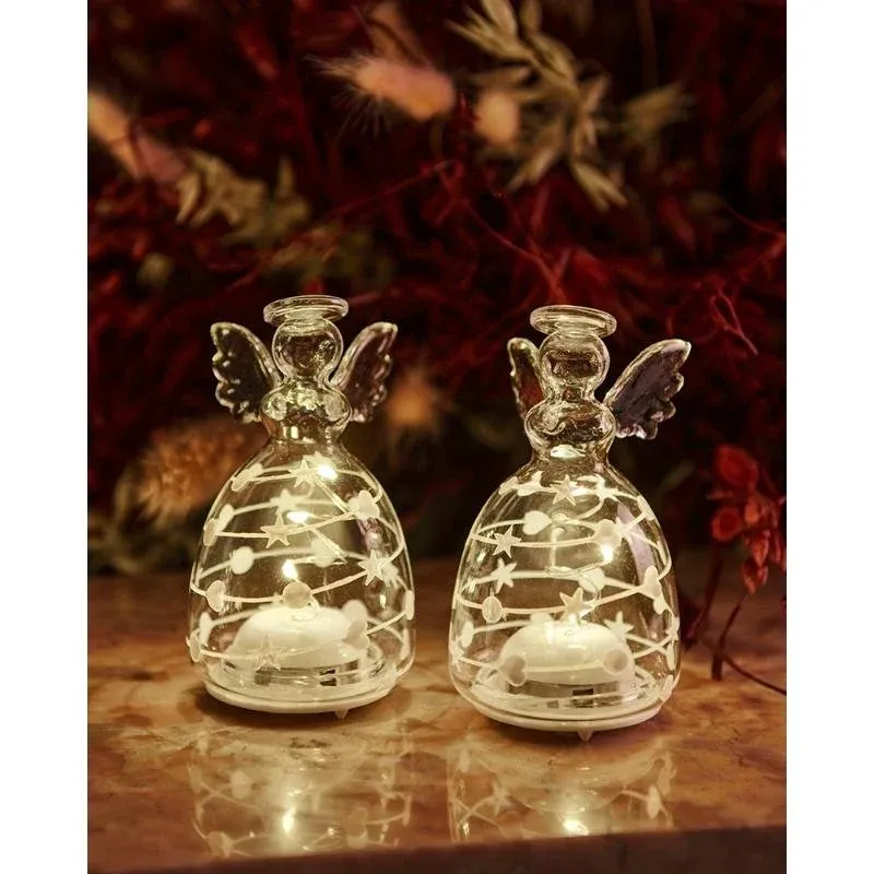 Téléchargé Ange en verre à lumière LED, transparent, lot de 2, 9 cm