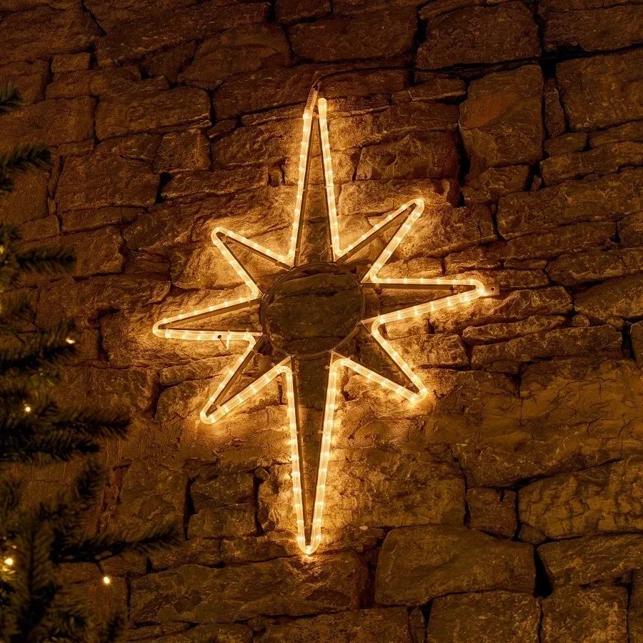 Easy Fix 2D : étoile lumineuse LED pour la cime du sapin, 60 × 90 cm, blanc chaud, aluminium