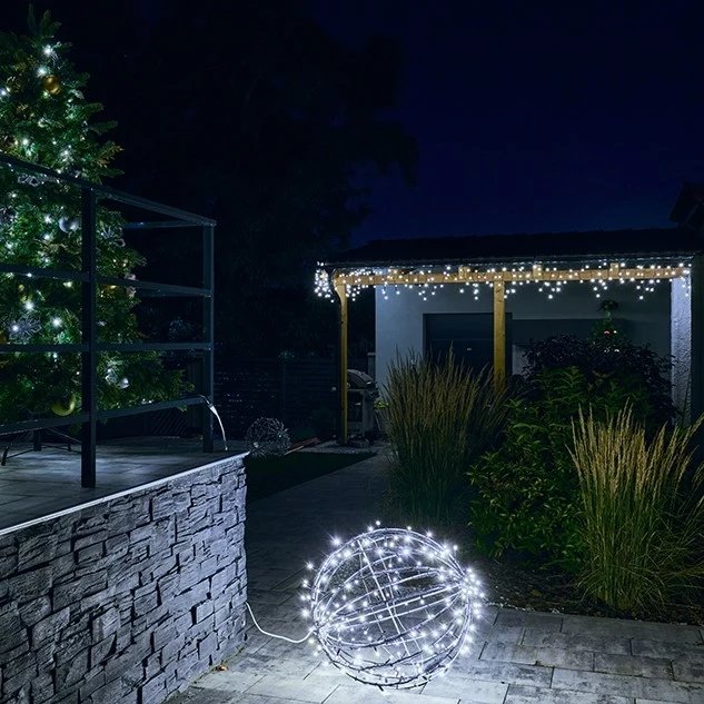 Boule lumineuse 3D LED, 100 cm de diamètre, blanc glacé, câble noir