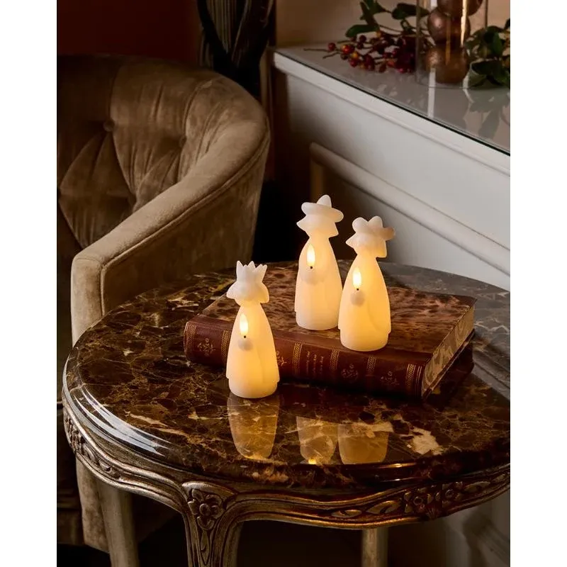 Téléchargé Bougie LED en cire véritable trois rois, blanche, set de 3 pièces, 14 cm