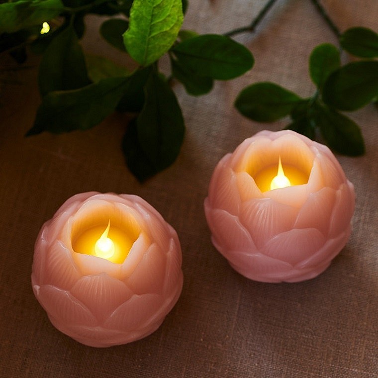 Téléchargé Bougies LED fleurs de lotus DIA, lot de 2, rose