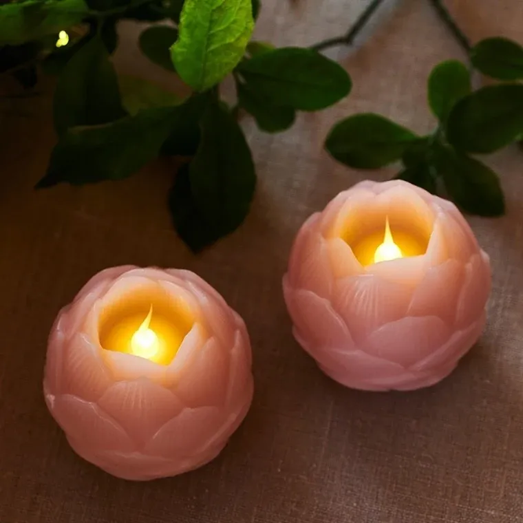 Téléchargé Bougies LED fleurs de lotus DIA, lot de 2, rose