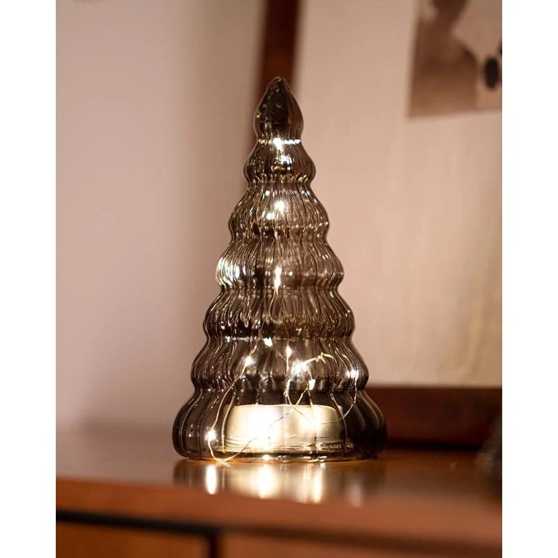 Téléchargé Arbre à lumière LED, verre, brun, 23,5 cm