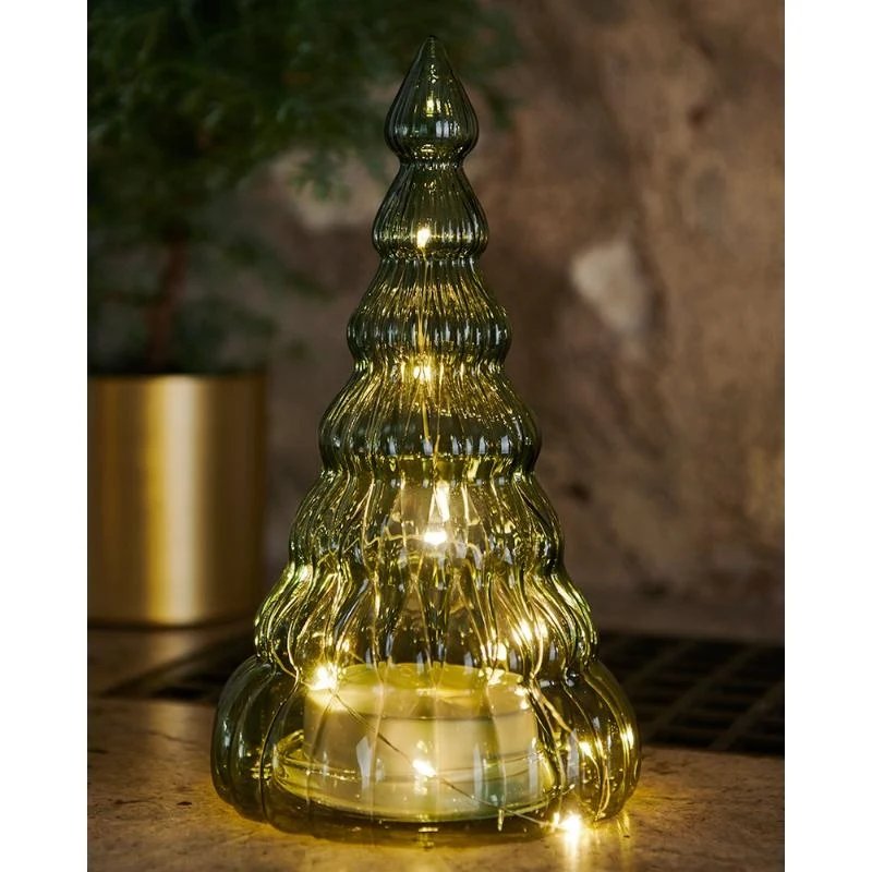 Téléchargé Arbre à lumière LED, verre, vert, 23,5 cm