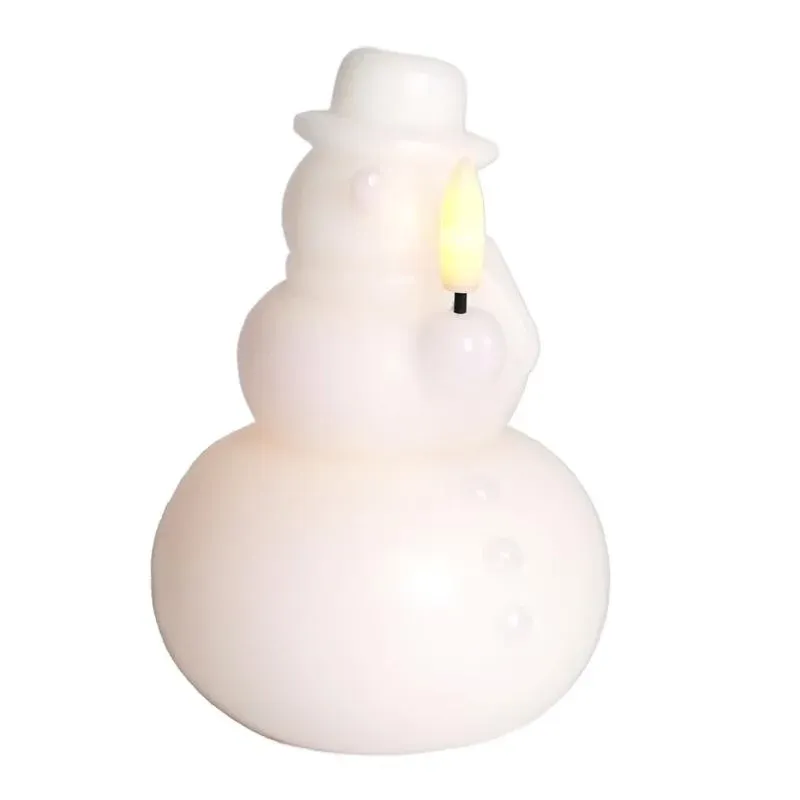 Bougie LED en cire véritable fonctionnant à piles, bonhomme de neige, blanche, ø 10 × 12,6 cm, CR2032
