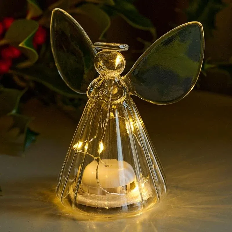 Téléchargé Ange de lumière LED, verre, transparent, 14 cm
