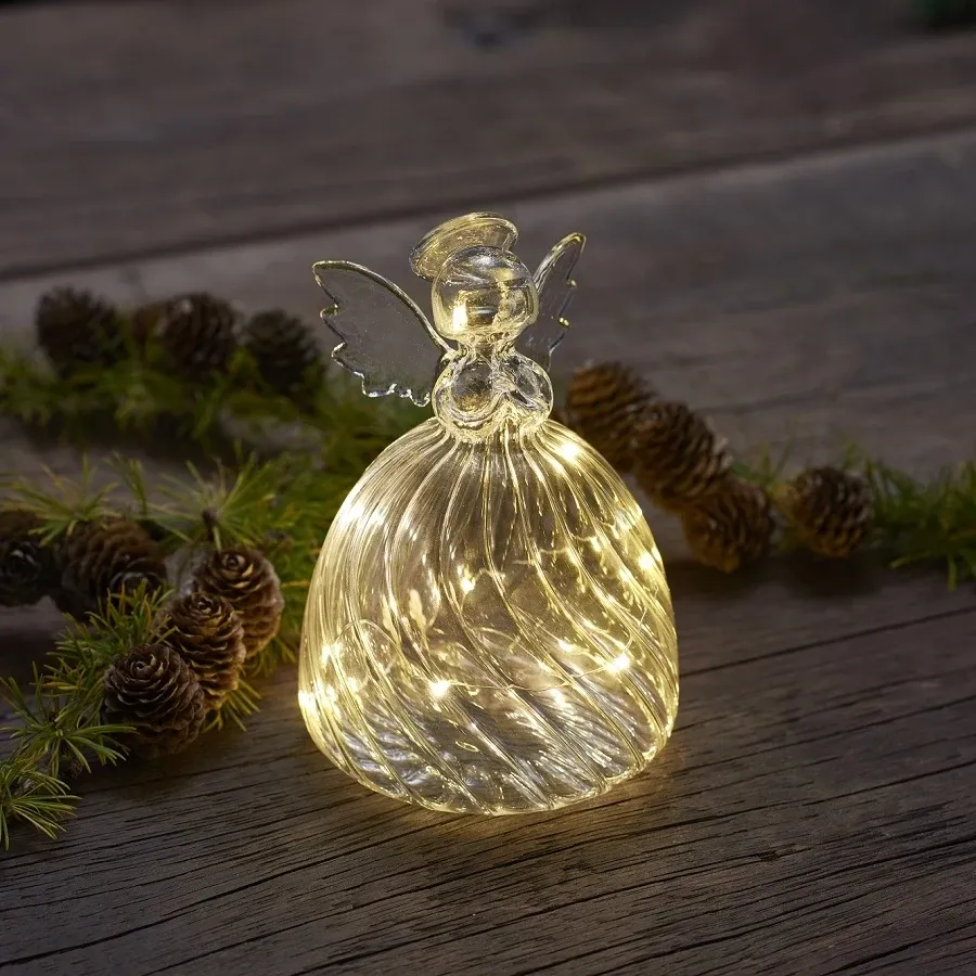 Téléchargé Ange en verre à lumière LED, 13cm, transparent