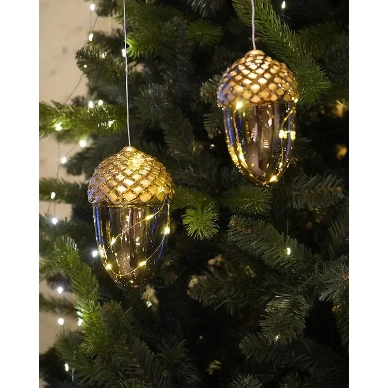 Décoration lumineuse suspendue LED dessinée, gland, 16 cm, doré