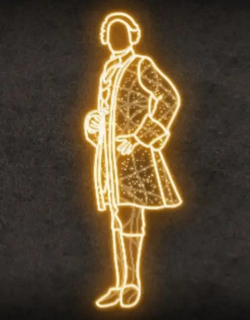 Eco Fix 2D Figure masculine baroque éclairée par LED, 75 × 220 cm, blanc chaud, debout, impression 3D