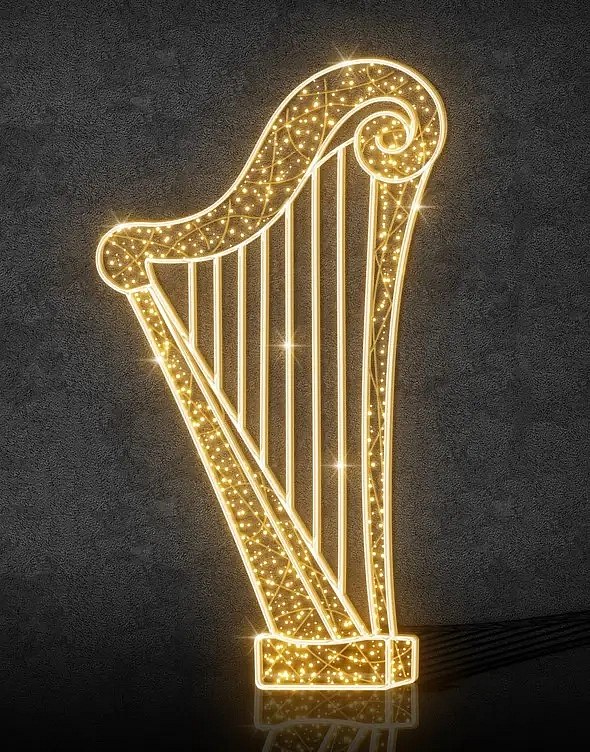 Harpe lumineuse 2D LED, 100 × 180 cm, blanc chaud, debout, impression 3D