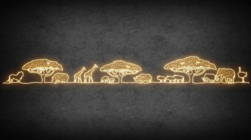 Eco fix Nature morte africaine 2D LED, 1200 × 135 cm, blanc chaud, sur pied, imprimé en 3D, aluminium