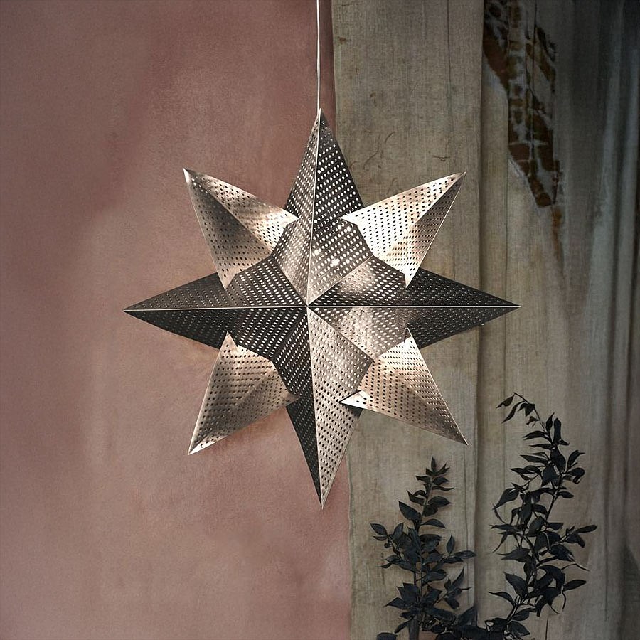 Décoration étoilée suspendue à LED, argentée, 33 cm