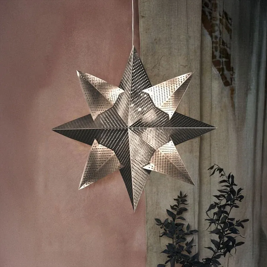 Décoration étoilée suspendue à LED, argentée, 33 cm