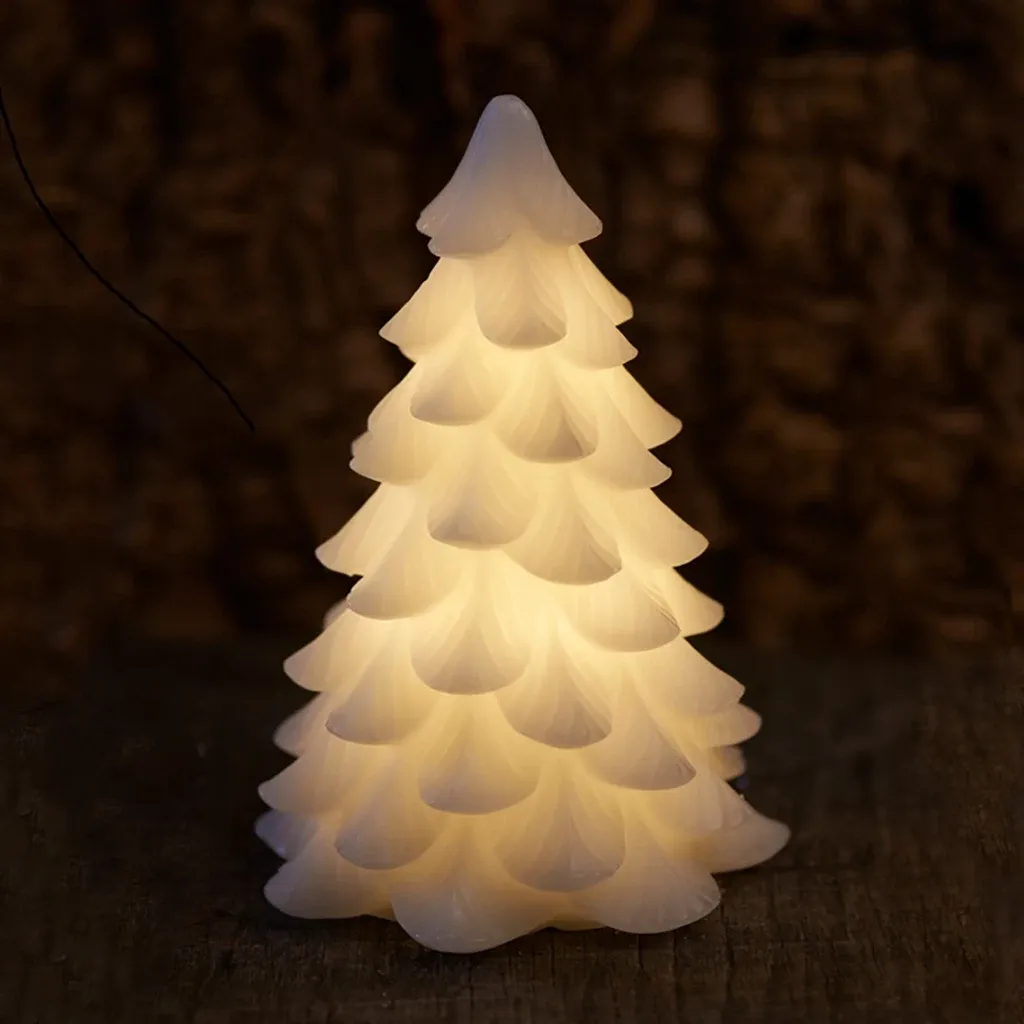 _Bougie LED en cire véritable, sapin, blanche, 23 cm