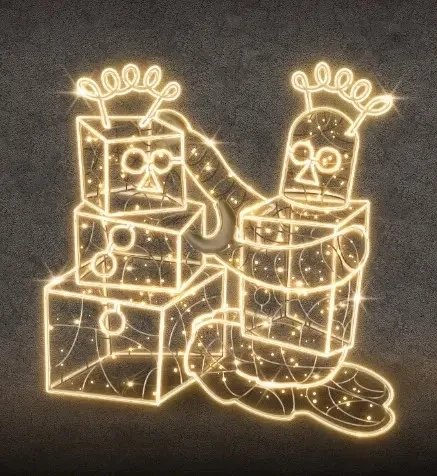 Eco Fix Robot lumineux 2D LED avec cadeaux, 153 × 120 cm, blanc chaud, sur pied, imprimé en 3D, aluminium