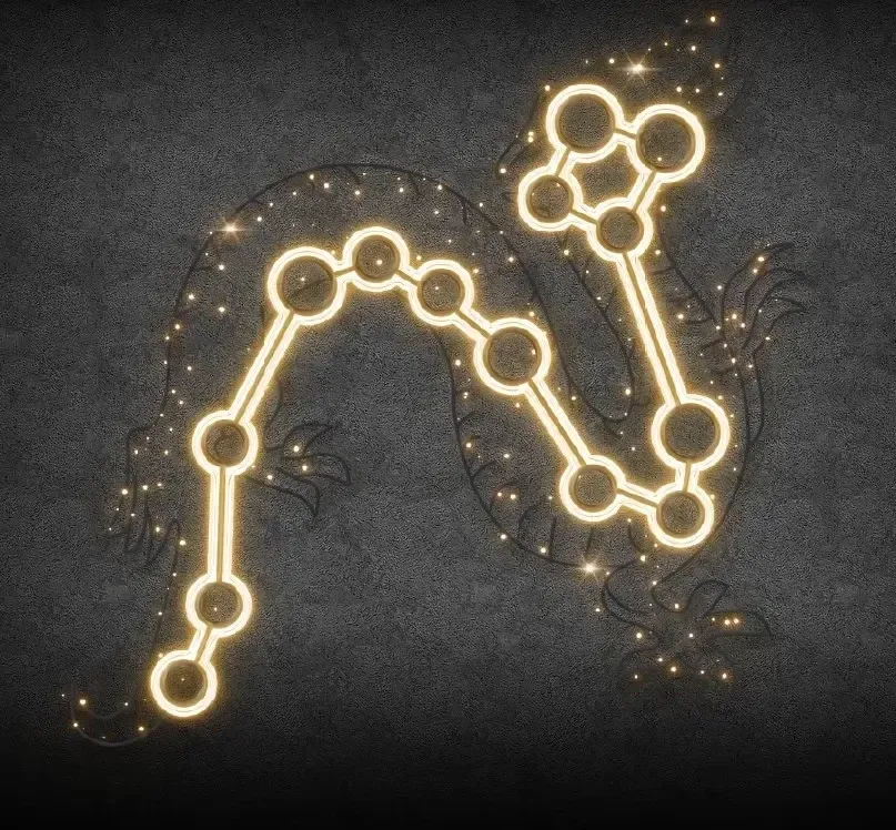 Constellation de dragons lumineux 2D LED, 250 × 250 cm, blanc chaud, debout, impression 3D