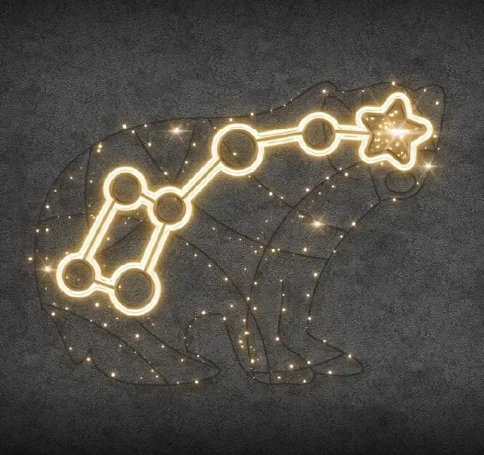 Constellation lumineuse 2D LED d'un petit ours, 240 x 180 cm, blanc chaud, sur pied