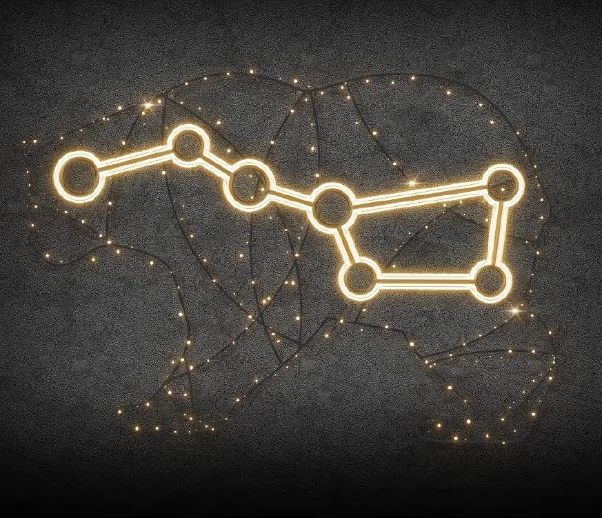 Constellation lumineuse 2D LED d'un grand ours, 300 × 210 cm, blanc chaud, debout, imprimé en 3D, aluminium