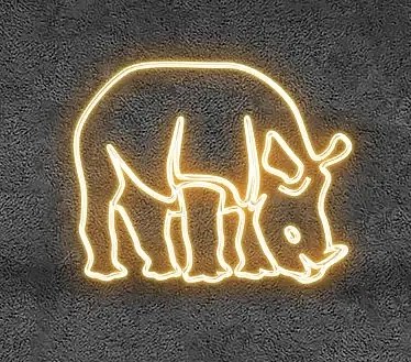 Eco Fix 2D LED light rhinocéros, suspendu, 170 × 134 × 5 cm, blanc chaud, imprimé en 3D, doré