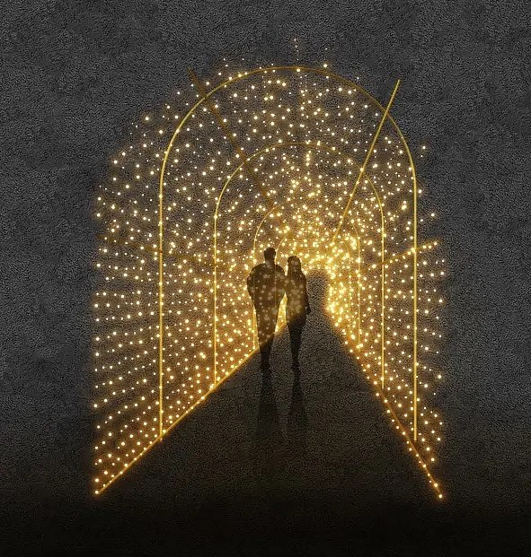 Tunnel lumineux LED 3D, 215 × 275 × 200 cm, blanc chaud, 230 V, 38,1 W, 2 pièces