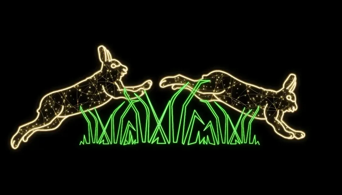 Easy Fix Décor LED 2D Lapins dans l'herbe, suspendu, 410 × 145 × 3 cm, blanc chaud et vert, impression 3D
